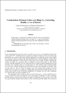 Construction of Linear Codes over Rings Zm Correcting Double ±1 or ±2 Errors