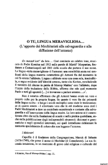 О tս, lingua meravigliosa... (L’apporto dei Mechitaristi alla salvaguardia e alia diffusione dell`armeno)