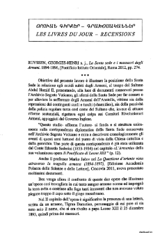 Ruyssen, Georges-Henri s. j., La Santa sede e i massacri degli Armeni. 1894-1896, [Pontificio Istituto Orientale], Roma 2012, pp. 274.