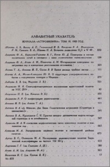Алфавитный указатель журнала «Астрофизика» том 19, 1983 год