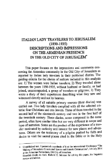 Italian lady travelers to Jerusalem (1850-1935): descriptions and impressions on the armenian presence in the old city of Jerusalem