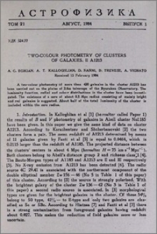 Two-colour photometry of clusters of galaxies. II A1213
