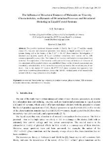 The Influence of Structural Features of Molecules on Viscosity Characteristics, on Dynamic of Orientation Processes and Structural Ordering in Liquid Crystal Systems