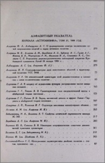 Алфавитный указатель журнала «Астрофизика», том 21, 1984 год