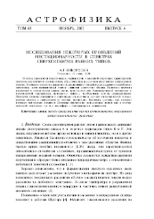 Исследование некоторых проявлений нестационарности в спектрах сверхгигантов ранних типов