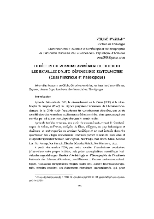 Le Déclin du Royaume Arménien de Cilicie et les Batailles D’auto-Défense Des Zeytouniotes (Essai Historique et Philologique)