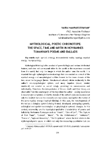 Mythological, Poetic Chronotope: the Space, Time and Myth in Hovhannes Tumanyan's Poems and Ballads