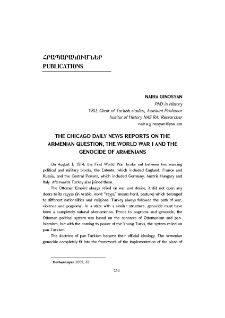The Chicago Daily News Reports on the Armenian Question, the World War I and the Genocide of Armenians