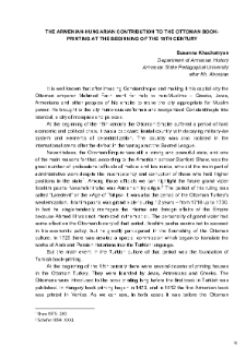 The Armenian-Hungarian Contribution To The Ottoman Bookprinting At The Beginning Of The 18th Century