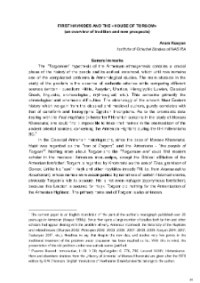 First Haykides And The «House Of Torgom» (An Overview Of Tradition And New Prospects)