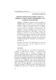 Manifestations Of Neoconservatism In UsMiddle East Policy During The Presidency OfGeorge W. Bush (2001-2009)