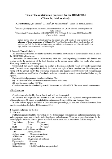 Paper Preparation Guidelines for IRPhE'2014 Proceedings