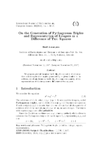 On the Generation of Pythagorean Triplesand Representation of Integers as aDifference of Two Squares