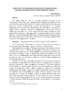 Adoption Of The Program-Declaration Of Transcaucasian Seim And Its Legislative Activities (February–March)