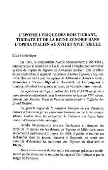 L'épopeé lyrique des rois Tigrane, Tiridate et de la reine Zenobie dans l'օpéra italien au XVII et XVIII˚ Siecle