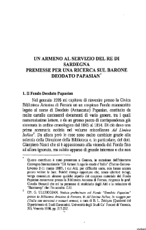 Un Armeno al servizio del re di Sardegna premesse per una ricerca sul Barone Deodato Papasian