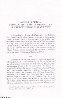 Armenian Cilicia from Antiquity to the middle Ages the Bridgehead of East and West