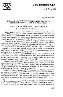 Влияние актомиозиноподобного белка на дезаминирование АМР в ткани мозга