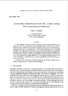 Cardinality Estimation of an SQL Query Using Recursive Neural Networks