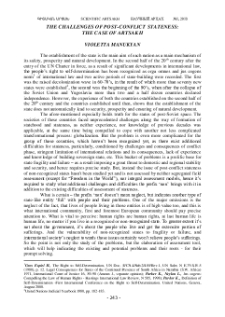 The Challenges of Post-Conflict Stateness: The Case of Artsakh