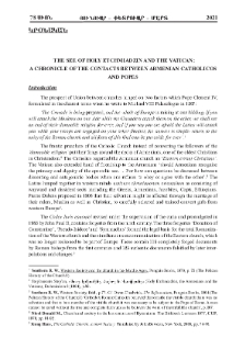 The See of Holy Etchmiadzin and The Vatican: A chronicle of the contacts between Armenian Catholicos and Popes