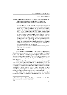Conflict Management Vs. Conflict Resolution In The Nagorno-Karabakh Peace Process: Understanding The Azerbaijani Approach