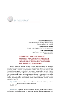Identifying Socio-Economic Factors Impacting the Financial Inclusion of Rural Populationin the Republic of Armenia