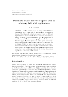 Dual finite frames for vector spaces over an arbitrary field with applications