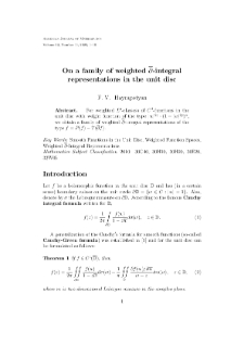 On a family of weighted $\overline\partial$-integral representations in the unit disc