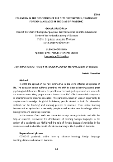 Education in the conditions of the new coronavirus, training of foreign languages in the days of pandemic