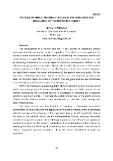 The role of public investment policy in the formation and regulation of the investment market