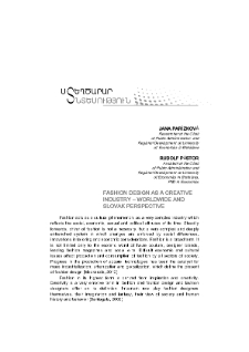 Fashion Design as a Creative Industry – Worldwide and Slovak Perspective