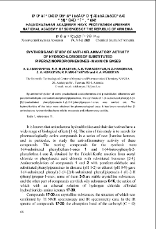 Synthesis and anti-inflammatory activity of hydrochlorides of substituted piperazinopropiophenones – Mannich bases