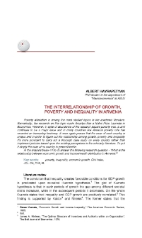 The Interrelationship of Growth, Poverty and Inequality in Armenia