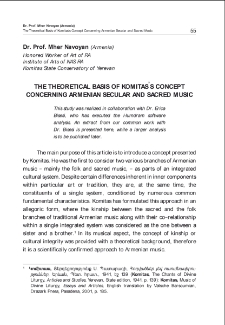 The Theoretical Basis of Komitas’s Concept Concerning Armenian Secular and Sacred Music