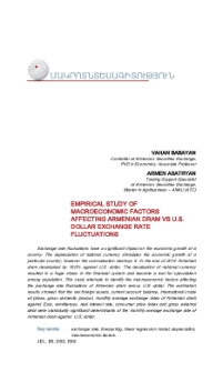 Empirical study of macroeconomic factors affecting armenian dramvs U.S. dollar exchange rate fluctuations