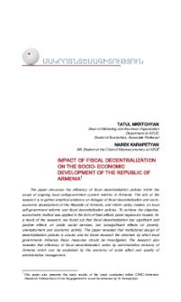 Impact of Fiscal Decentralization on the Socio-Economic Development of the Republic of Armenia