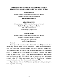 Risk Assessment of Trans-fatty Acids Intake through Consumption of Dairy and Sausage Products in Yerevan
