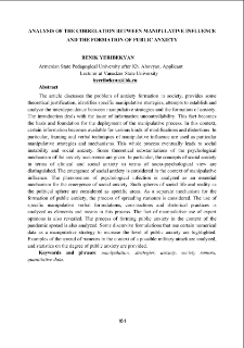Analysis of the Correlation Between Manipulative Influence and the Formation of Public Anxiety