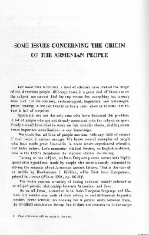 Some issues concerning the Origin of the Armenian people