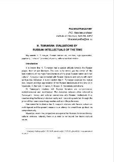 H. Tumanyan: Evaluations By Russian Intellectuals Of The Time
