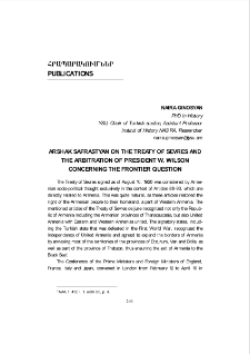 Arshak Safrastyan On The Treaty Of Sevres AndThe Arbitration Of President W. Wilson Concerning The Frontier Question