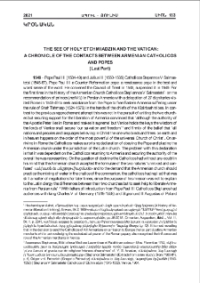 The See of Holy Etchmiadzin and the Vatican:a Chronicle of the Contacts Between Armenian Catholicosand Popes (Last Part)