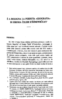 É a Bologna la perduta «Geografia» di Eremia Cělebi K‘ēōmiwrčean