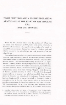 From disintegration to reintegration: Armeniansa at the start of the modern era (XVIth-XVIIth Centuries)