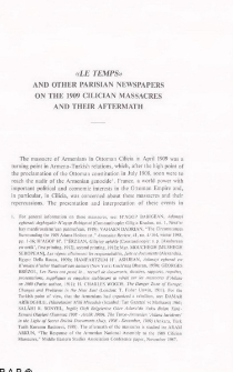 «Le Temps» and other Parisian newspepers on the 1909 Cilician massacres and their aftermanth