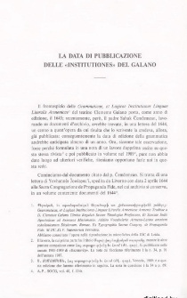 La data di Pubblicazione della «Institutiones» del Galano
