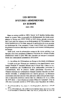 Les revues d'etudes armeniennes en Europe 1843-1994