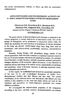 Anti-convulsion and psychotropic activity of N-and C-substituted derivatives of neuroamino acids