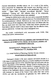 Propective effects of galarmine and venom of Naja oxiana on substantia nicra of rats in a model of parkinson's disease